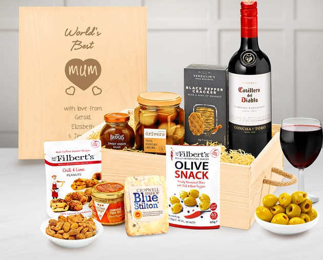 Mother's Day Personalised Cheese & Pâté Selection Gift Box With Red Wine